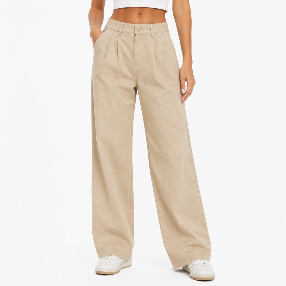 Mate Wide Leg Pants Womens Size S Pleated Organic Cotton Quiet Luxury Preppy